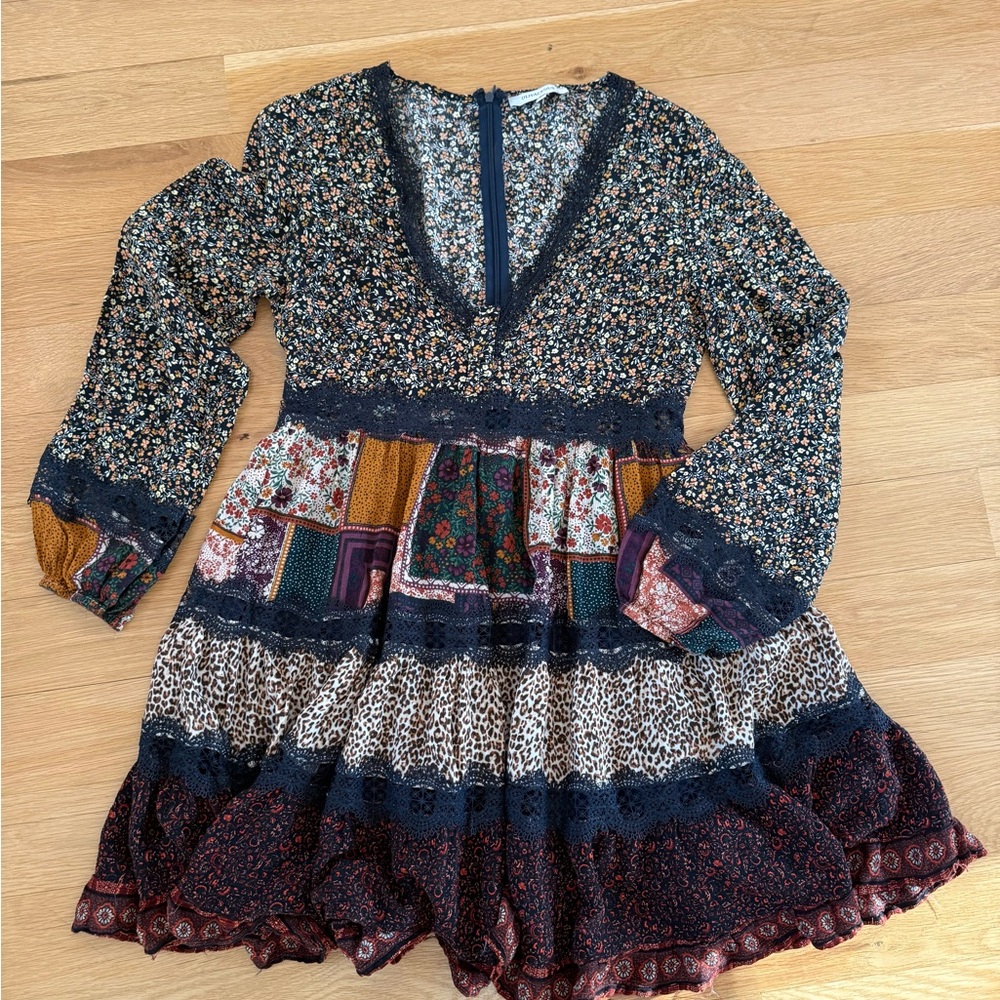 Olivaceous Multicolor Patchwork Long Sleeve Dress - image 8